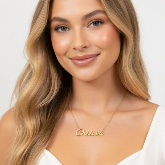 Chelsea Name Necklace - Signature Names Gold or Silver Tone Nameplate Necklace