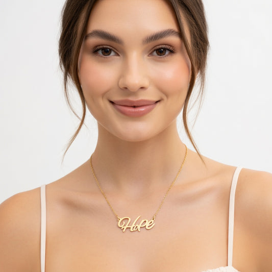 Hope Name Necklace - Signature Names Gold or Silver Tone Nameplate Necklace