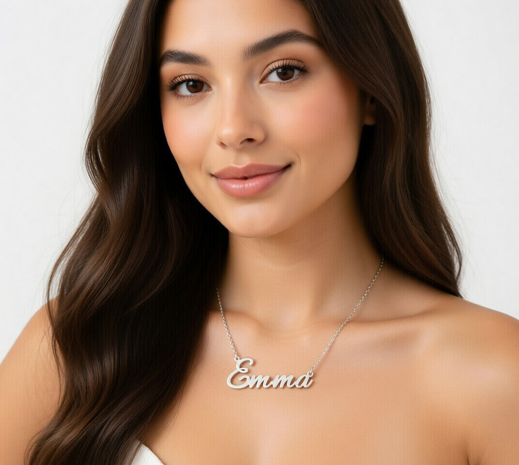 Emma Name Necklace - Signature Names Gold or Silver Tone Nameplate Necklace