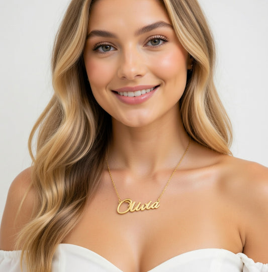Olivia Name Necklace - Signature Names Gold Nameplate Necklace