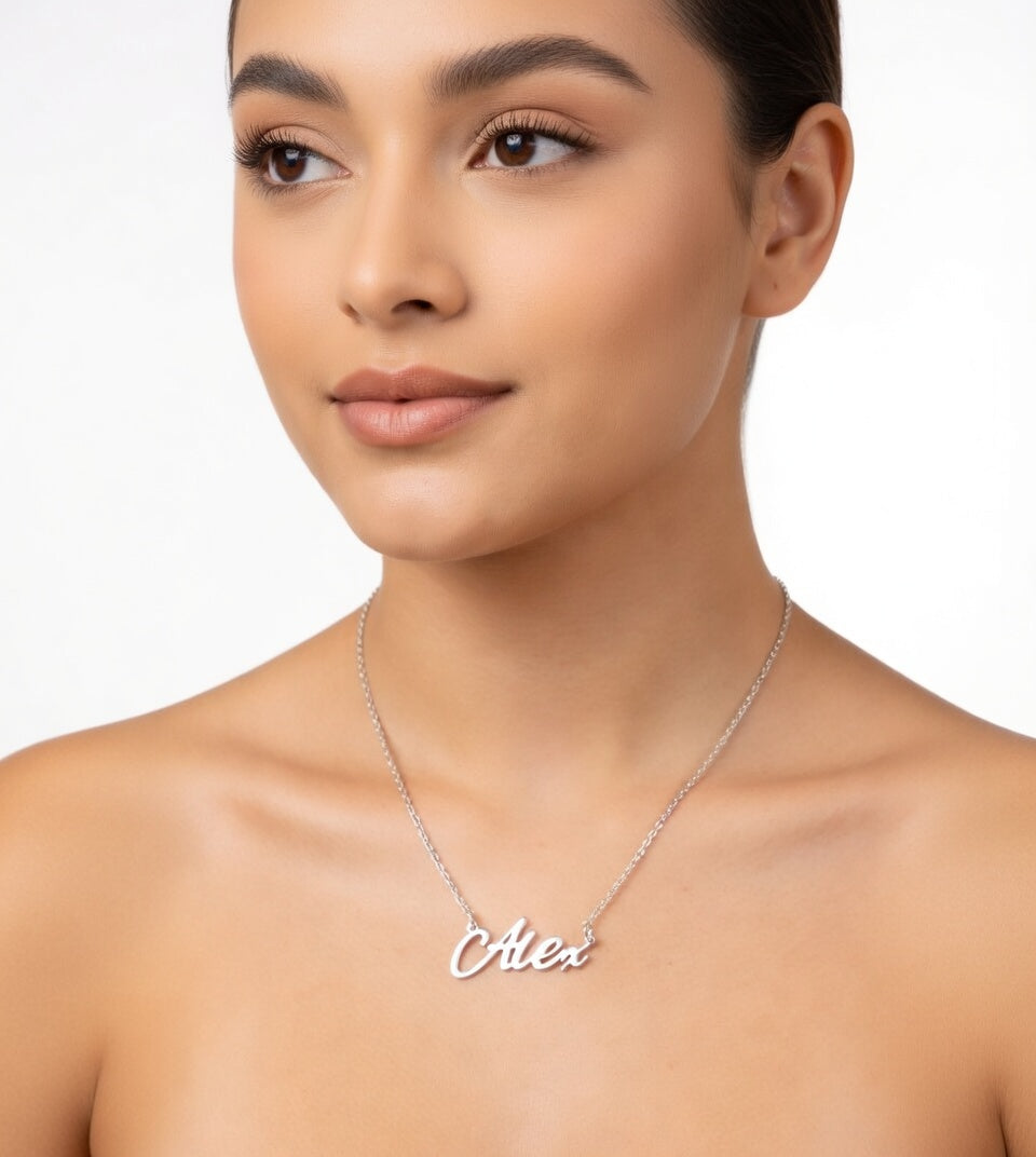 Alex Name Necklace - Signature Names Gold or Silver Tone Nameplate Necklace