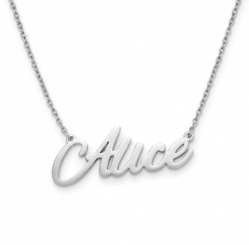 Alice Name Necklace - Signature Names Gold or Silver Tone Nameplate Necklace
