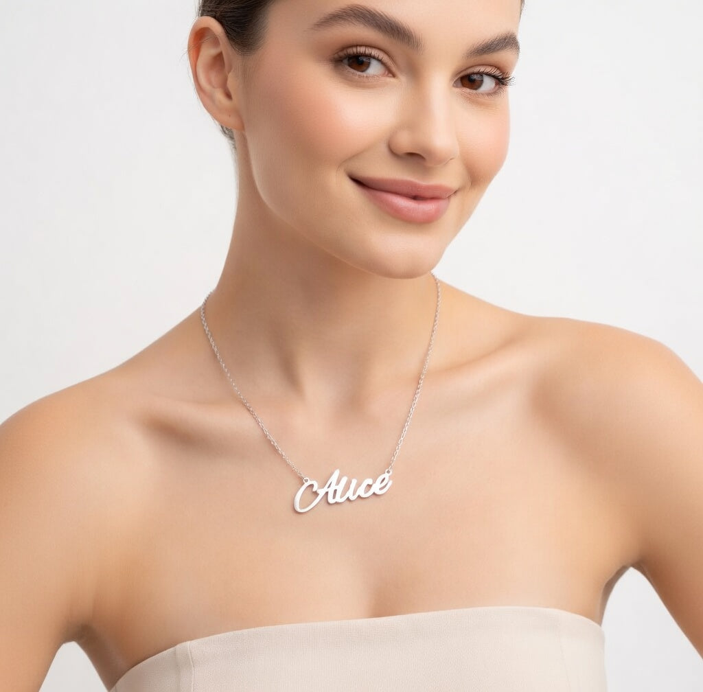 Alice Name Necklace - Signature Names Gold or Silver Tone Nameplate Necklace