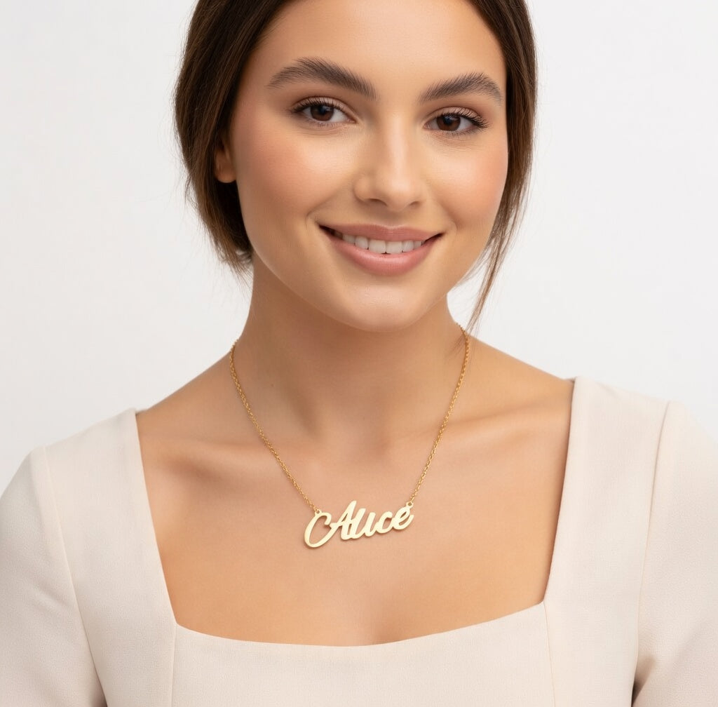 Alice Name Necklace - Signature Names Gold or Silver Tone Nameplate Necklace