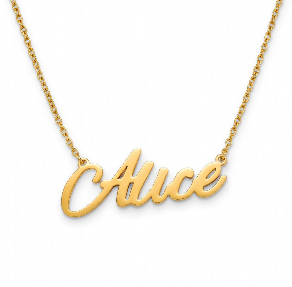Alice Name Necklace - Signature Names Gold or Silver Tone Nameplate Necklace