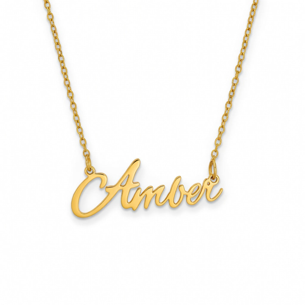 Amber Name Necklace - Signature Names Gold or Silver Tone Nameplate Necklace