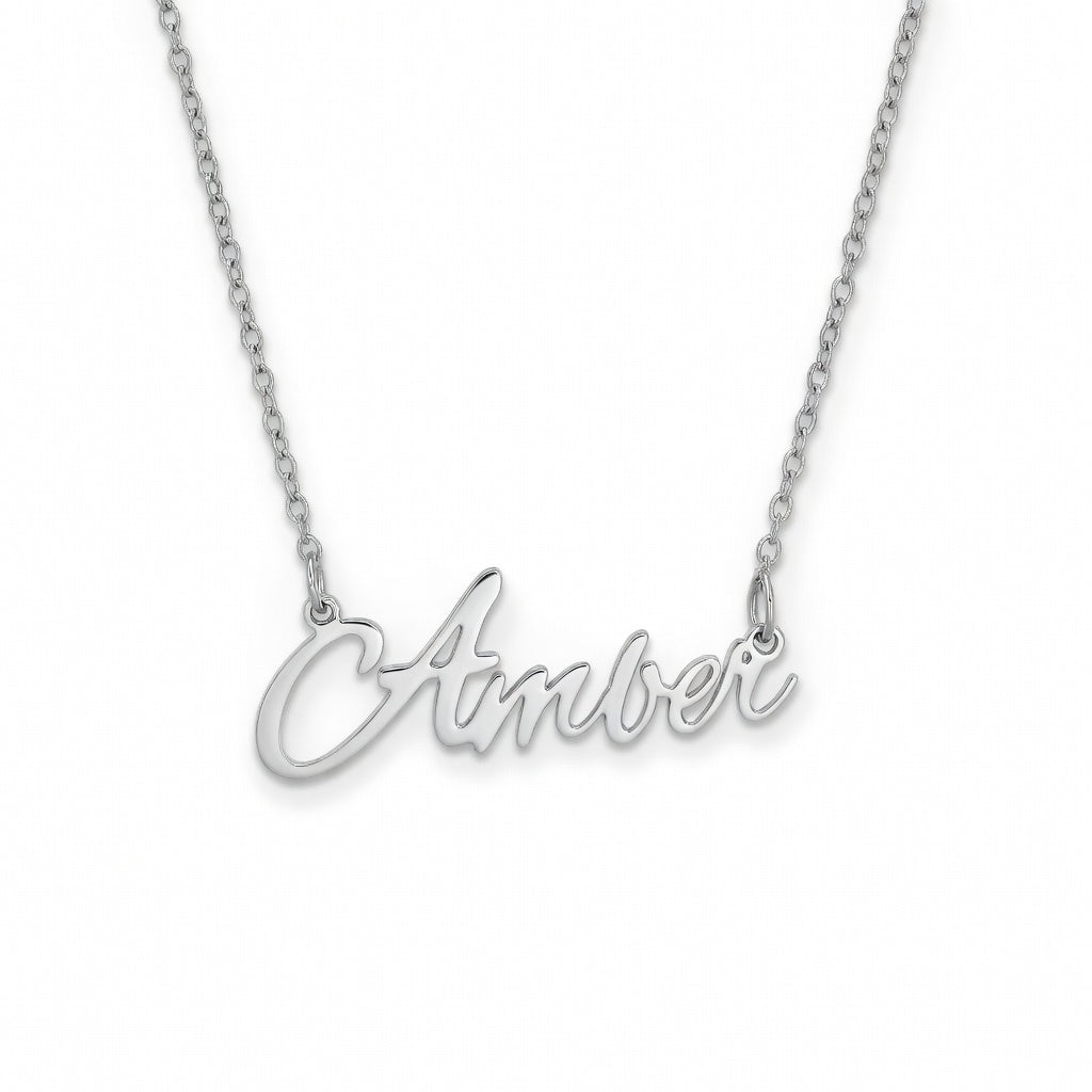 Amber Name Necklace - Signature Names Gold or Silver Tone Nameplate Necklace