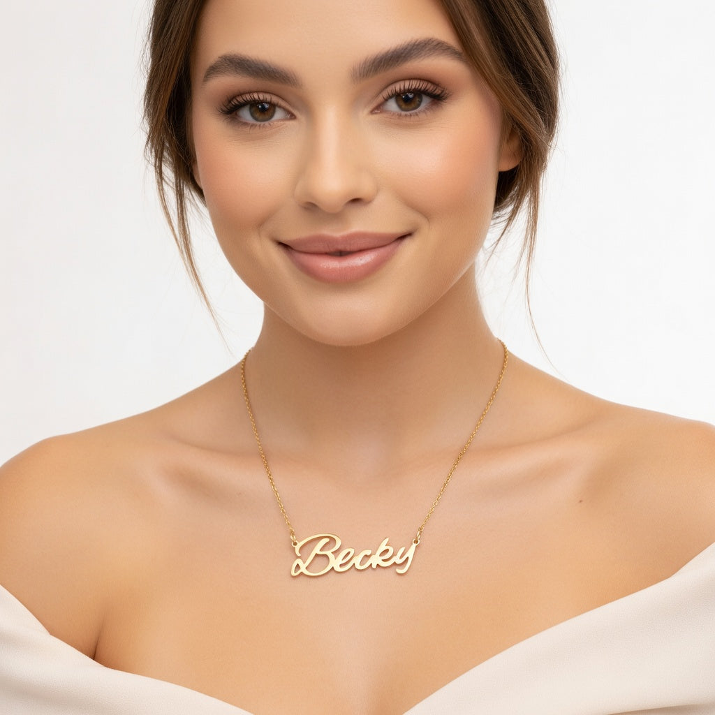 Becky Name Necklace - Signature Names Gold or Silver Tone Nameplate Necklace