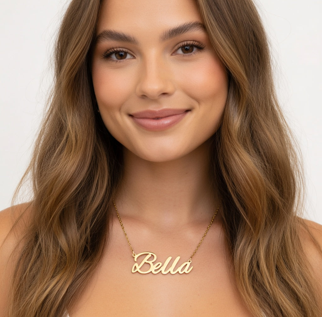 Bella Name Necklace - Signature Names Gold Nameplate Necklace