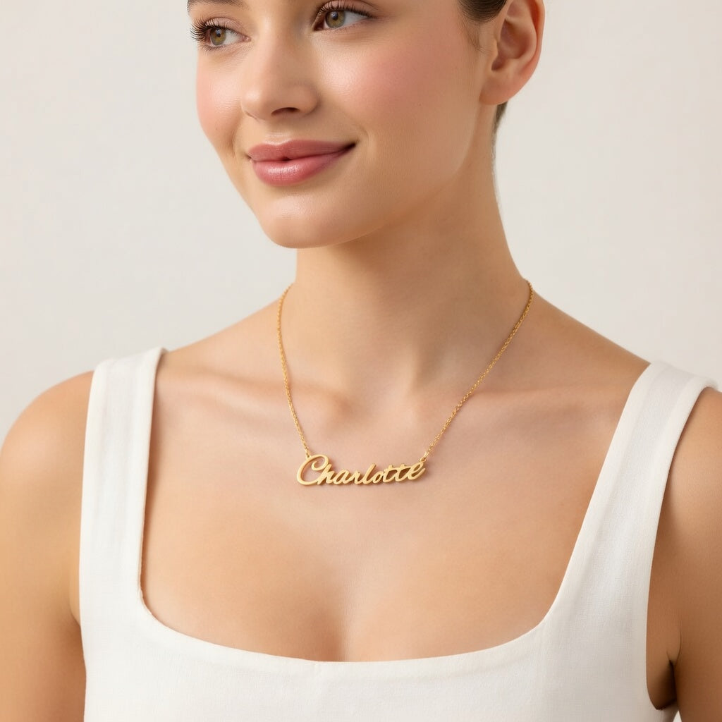 Charlotte Name Necklace - Signature Names Gold or Silver Tone Nameplate Necklace