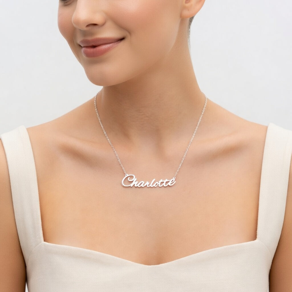 Charlotte Name Necklace - Signature Names Gold or Silver Tone Nameplate Necklace