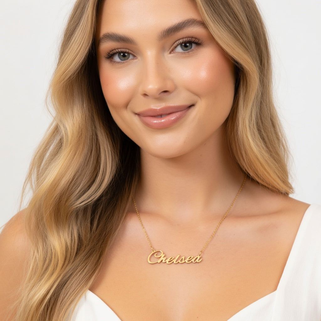 Chelsea Name Necklace - Signature Names Gold or Silver Tone Nameplate Necklace