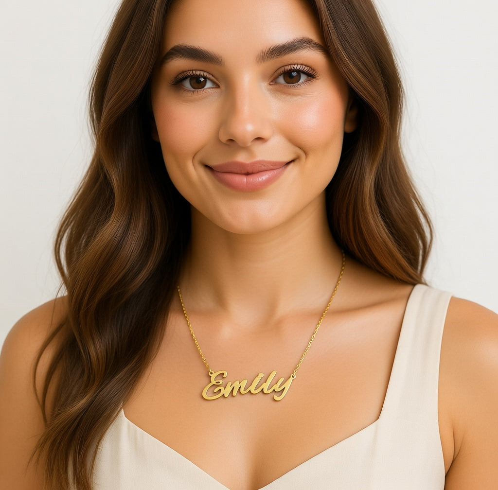 Emily Name Necklace - Signature Names Gold or Silver Tone Nameplate Necklace
