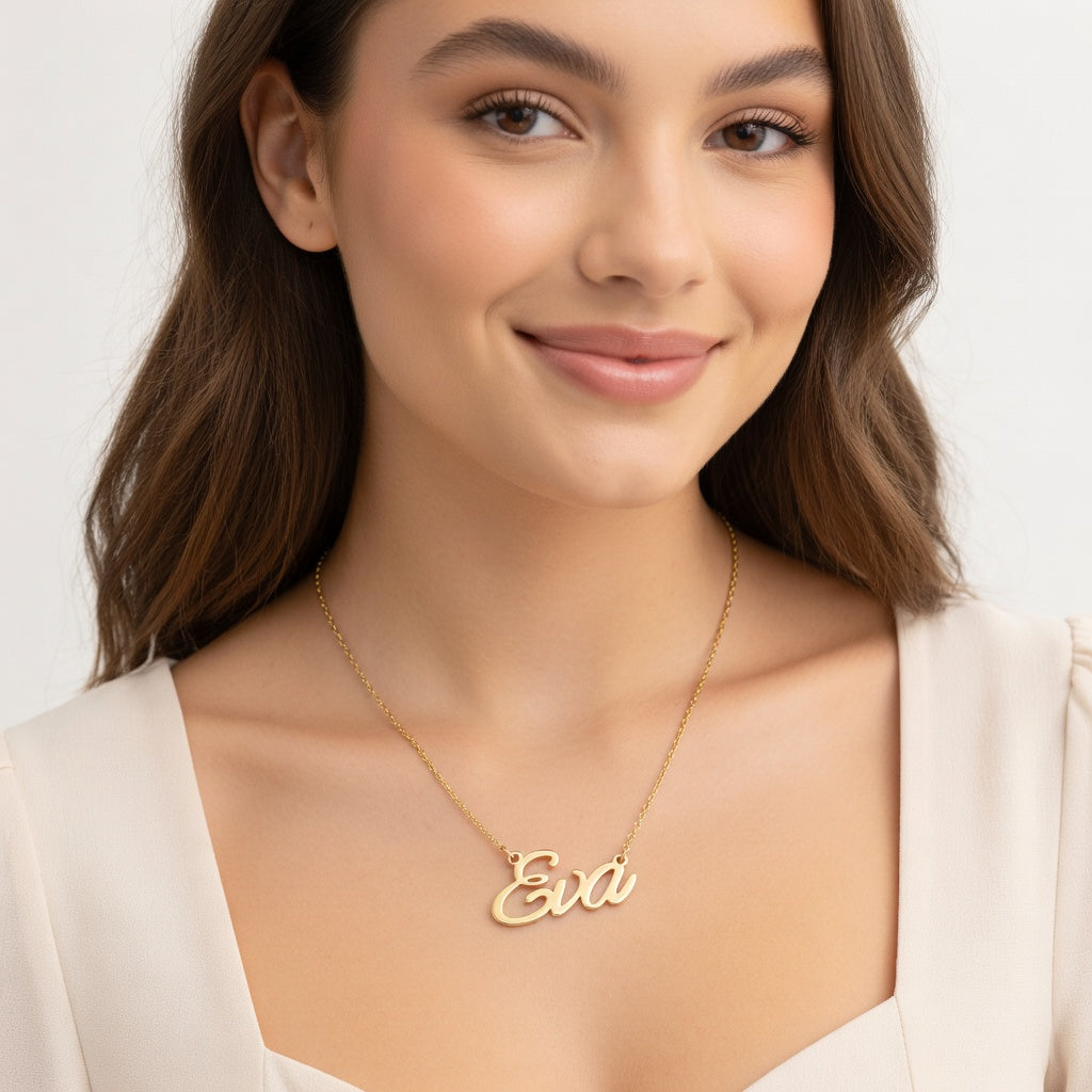 Eva Name Necklace - Signature Names Gold or Silver Tone Nameplate Necklace