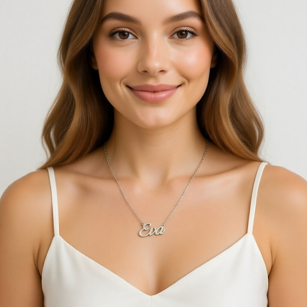 Eva Name Necklace - Signature Names Gold or Silver Tone Nameplate Necklace