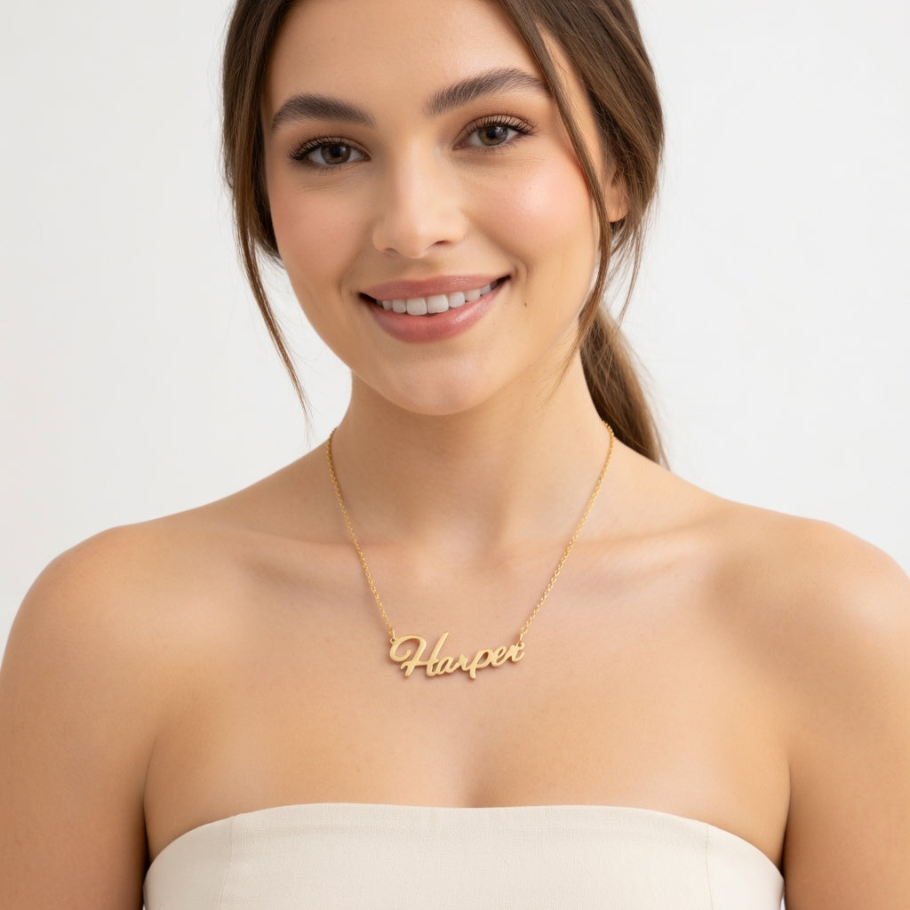 Harper Name Necklace - Signature Names Gold Nameplate Necklace
