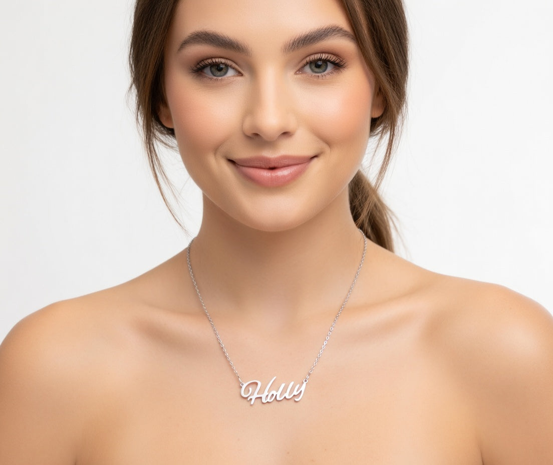 Holly Name Necklace - Signature Names Gold or Silver Tone Nameplate Necklace