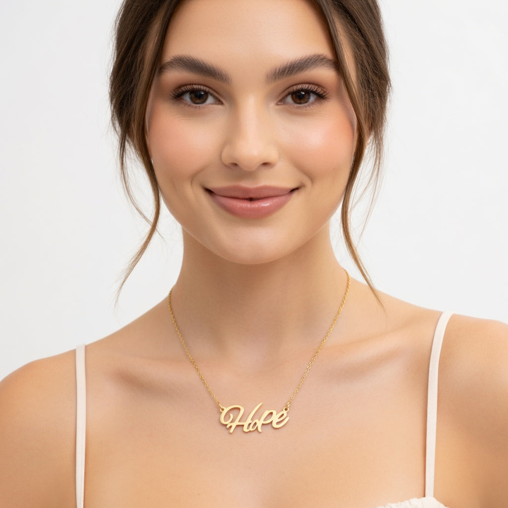 Hope Name Necklace - Signature Names Gold or Silver Tone Nameplate Necklace