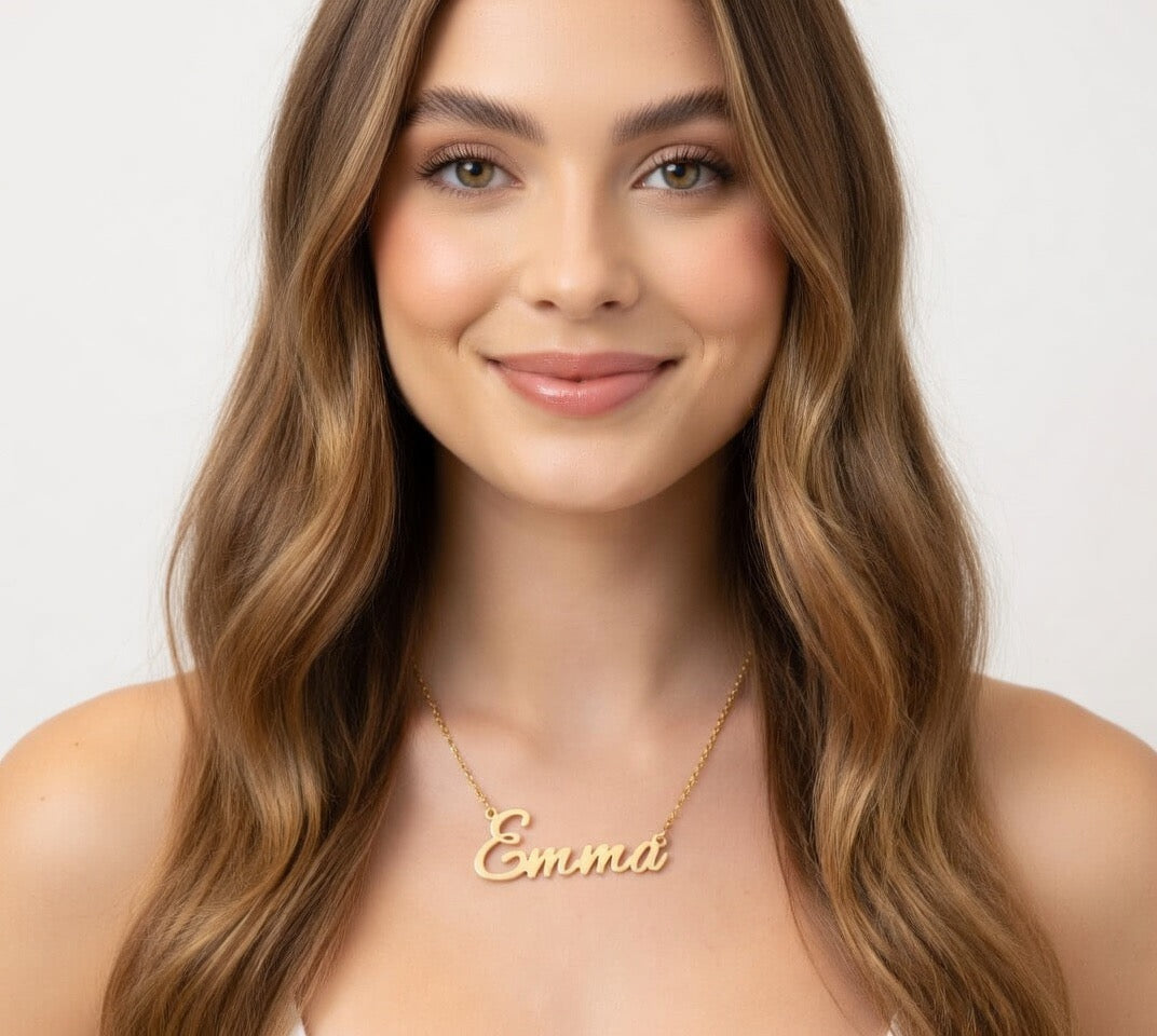 Emma Name Necklace - Signature Names Gold or Silver Tone Nameplate Necklace