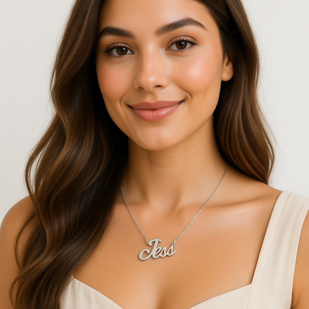 Jess Name Necklace - Signature Names Silver Nameplate Necklace