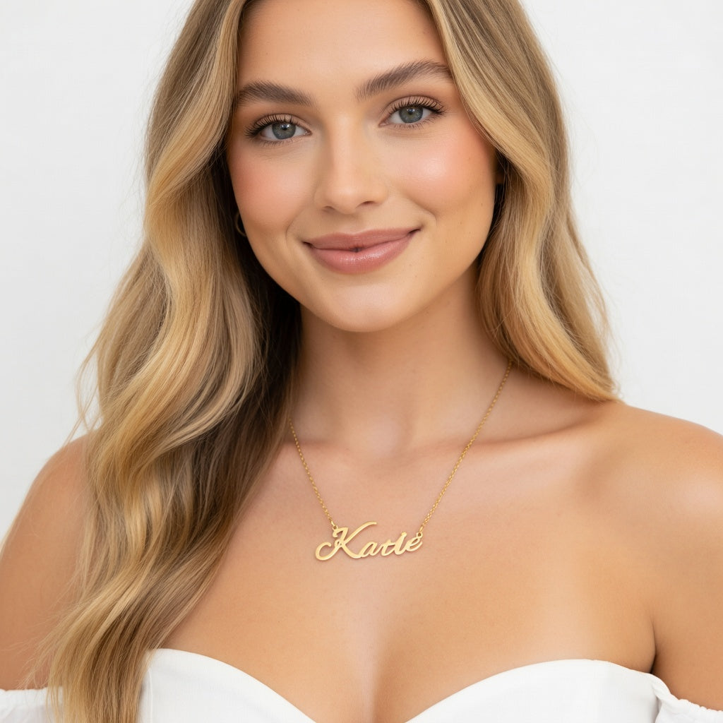 Katie Name Necklace - Signature Names Gold or Silver Tone Nameplate Necklace