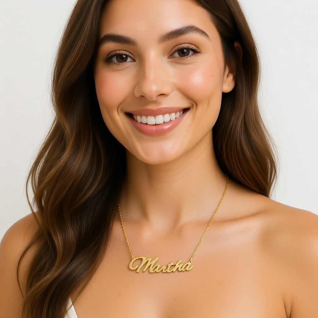 Martha Name Necklace - Signature Names Gold or Silver Tone Nameplate Necklace