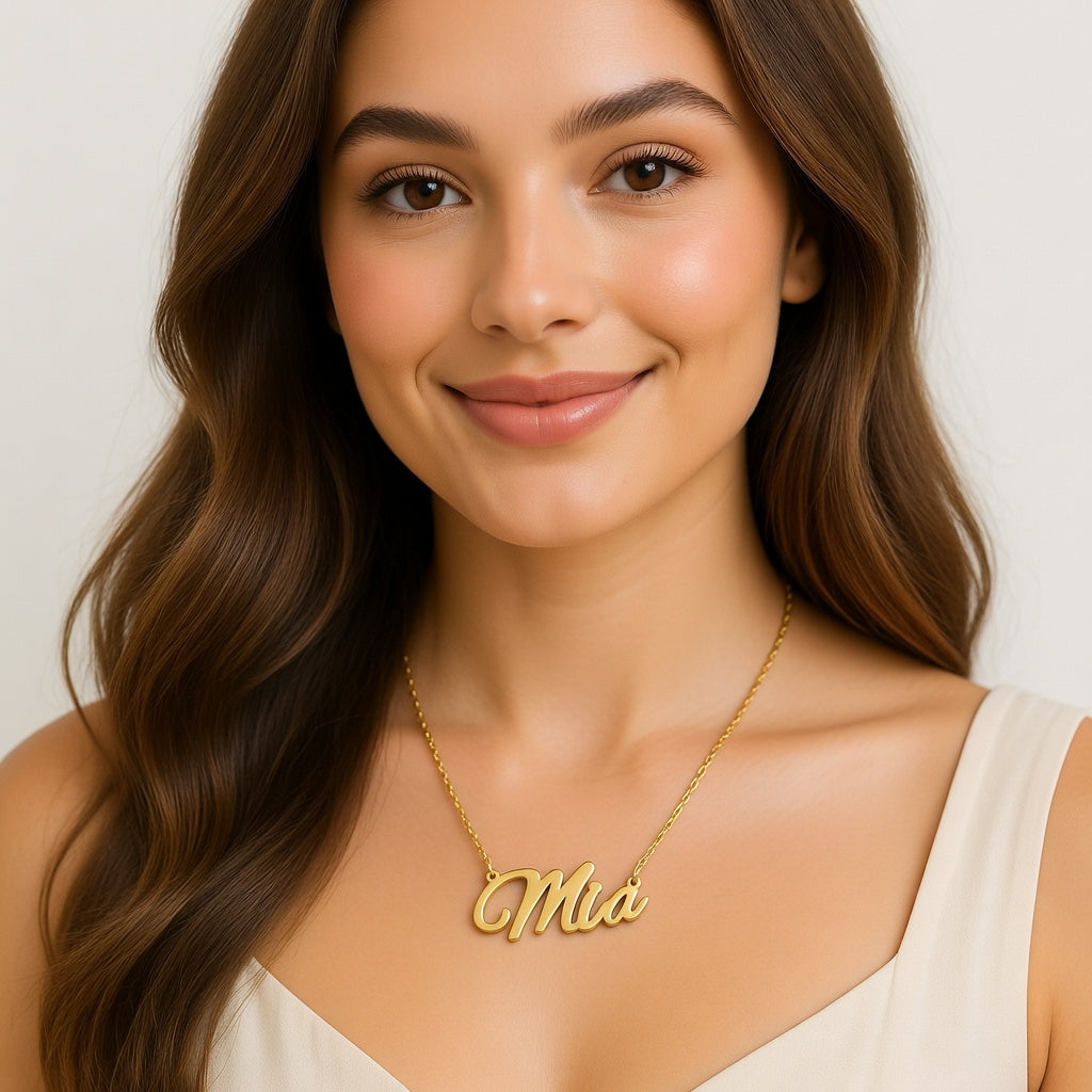 Mia Name Necklace - Signature Names Gold Nameplate Necklace