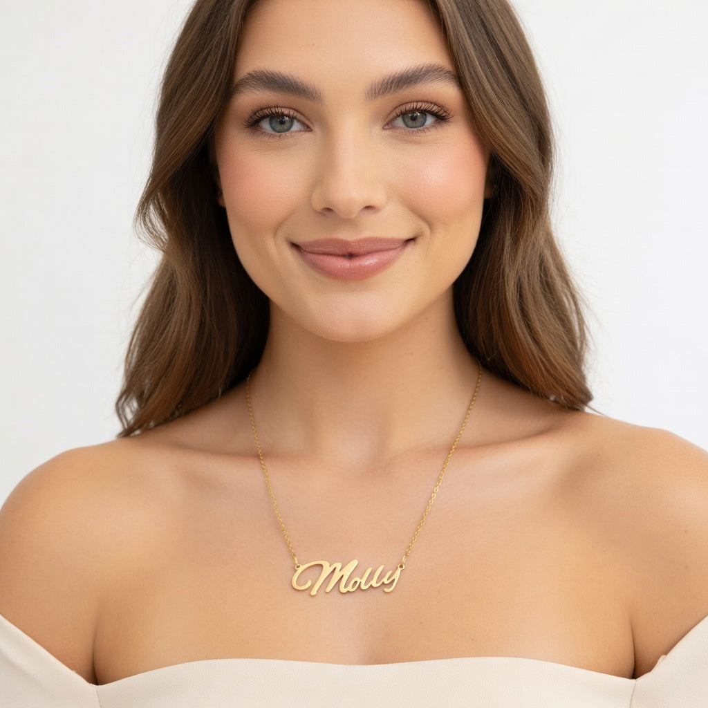 Molly Name Necklace - Signature Names Gold or Silver Tone Nameplate Necklace