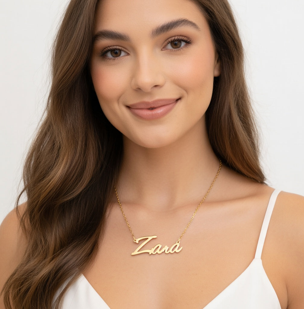 Zara Name Necklace - Signature Names Gold Nameplate Necklace