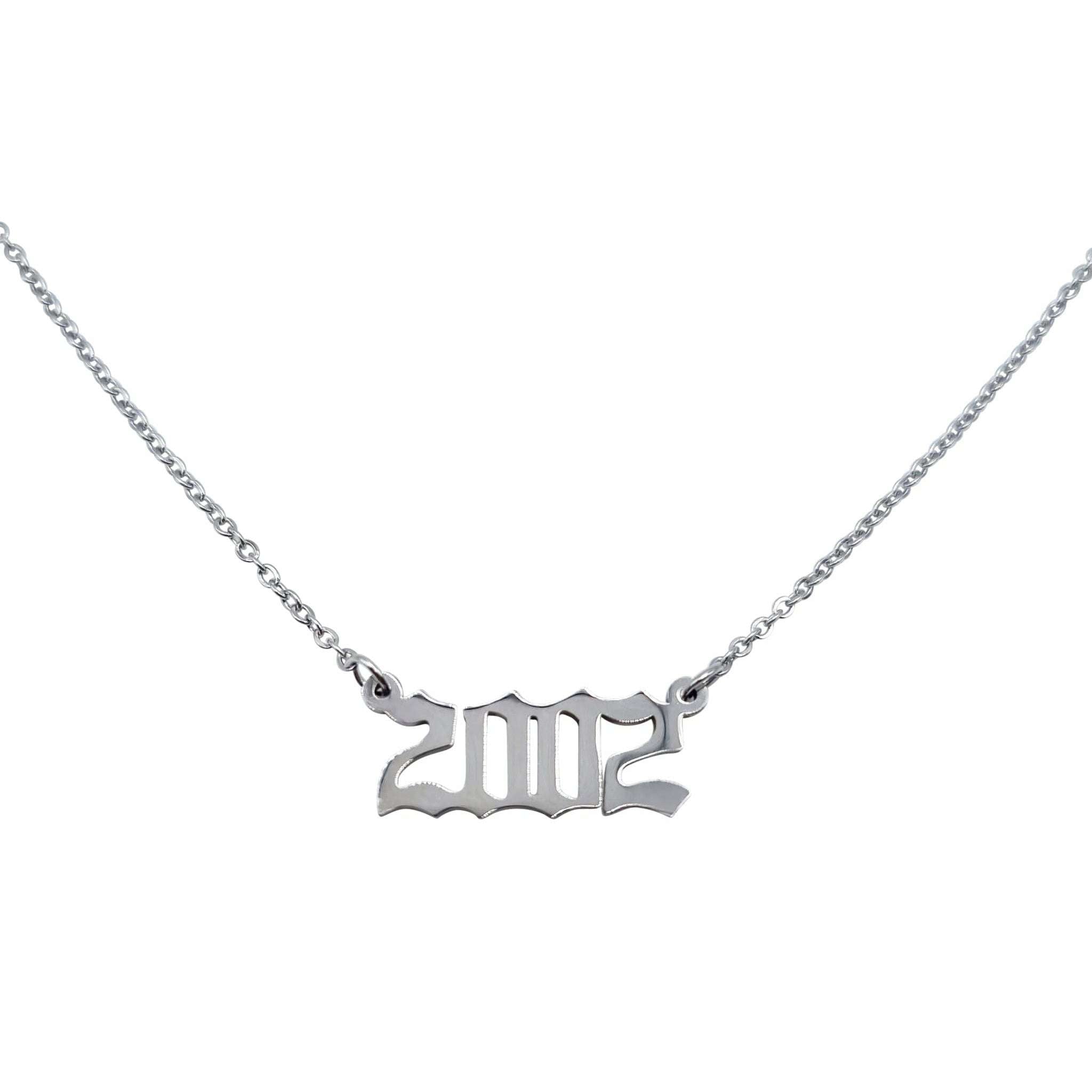 2002 Year Necklace: Available in elegant gold and sleek silver