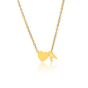 Initial Necklace: Letter A Tiny Heart in gold