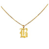 Gothic B initial necklace in gold