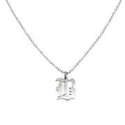 Gothic B initial necklace in silver