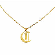 Gothic C initial necklace in gold