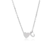 Initial Necklace: Letter C Tiny Heart in silver