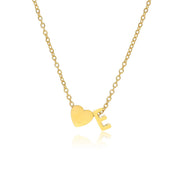 Letter E Tiny Heart Initial Necklace in gold