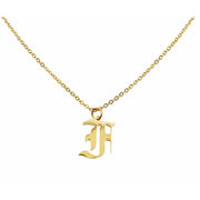 Gothic F Initial Necklace in gold