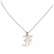 Gothic F Initial Necklace in silver