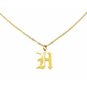 Gothic H Initial Necklace in gold