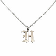 Gothic H Initial Necklace in silver