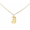 Gothic J Initial Necklace in gold