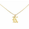 Gothic K Initial Necklace in gold