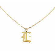 Gothic L Initial Necklace in gold