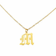 Gothic M Initial Necklace in gold