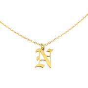 Gothic N Initial Necklace in gold