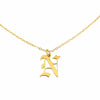 Gothic N Initial Necklace in gold