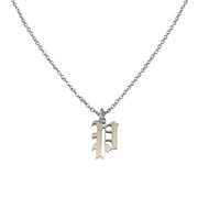 Gothic P Initial Necklace in silver