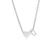 Letter Q Tiny Heart Initial Necklace in silver