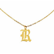 Gothic R Initial Necklace in gold