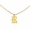 Gothic R Initial Necklace in gold